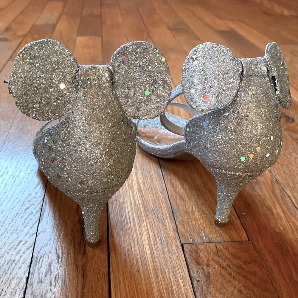 💋Custom Mickey Mouse Ear Silver Glitter Heels